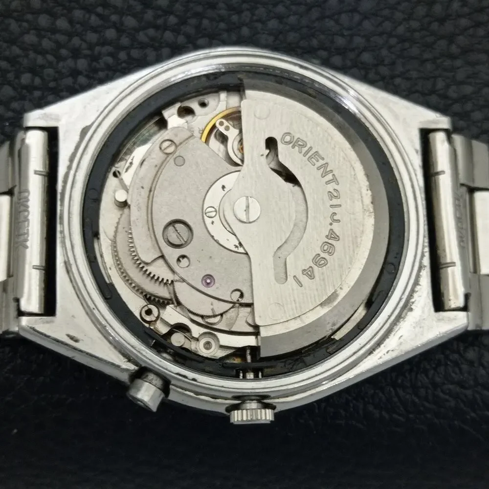 Vintage 1975 Orient Automatic Mens Silver Watch W/daydate & Patina accents